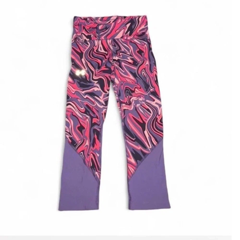 Under Armour Womens HeatGear Marble Swirl Cropped Leggings Pink Purple Size M‎